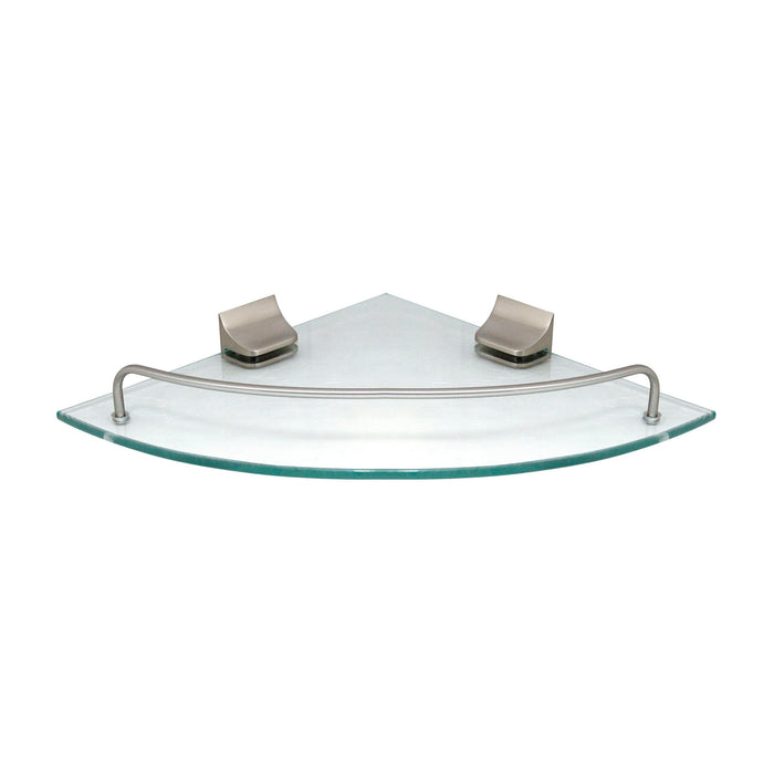 Glass Corner Shelf with Rail - Satin Nickel